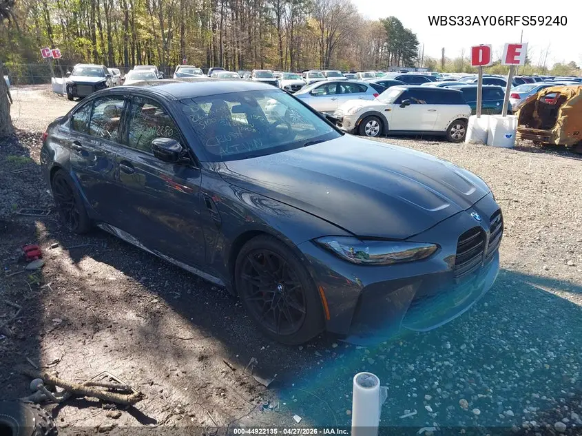 2024 BMW M3 Competition VIN: WBS33AY06RFS59240 Lot: 44922135