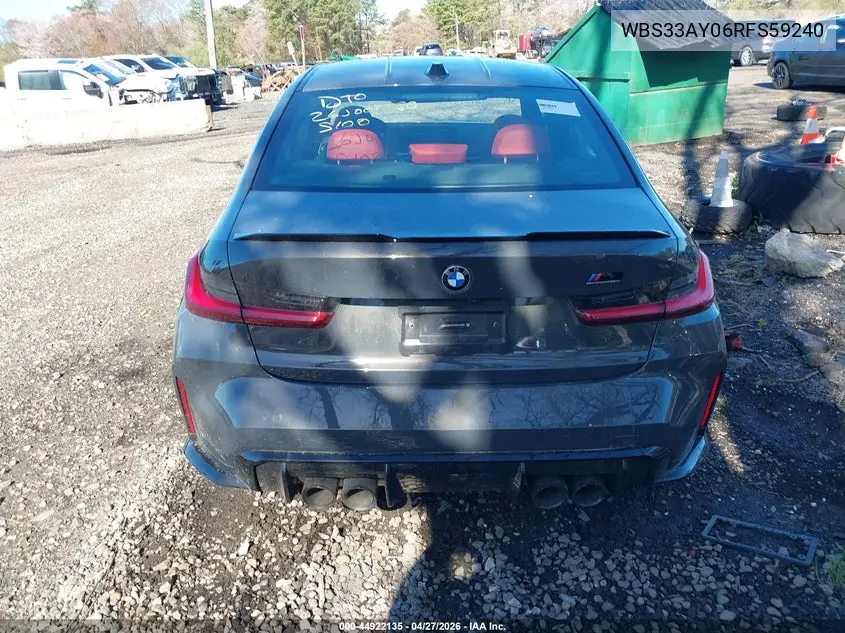 2024 BMW M3 Competition VIN: WBS33AY06RFS59240 Lot: 44922135