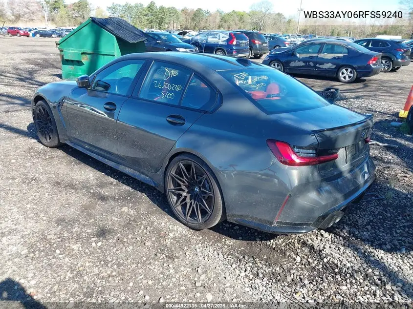 2024 BMW M3 Competition VIN: WBS33AY06RFS59240 Lot: 44922135