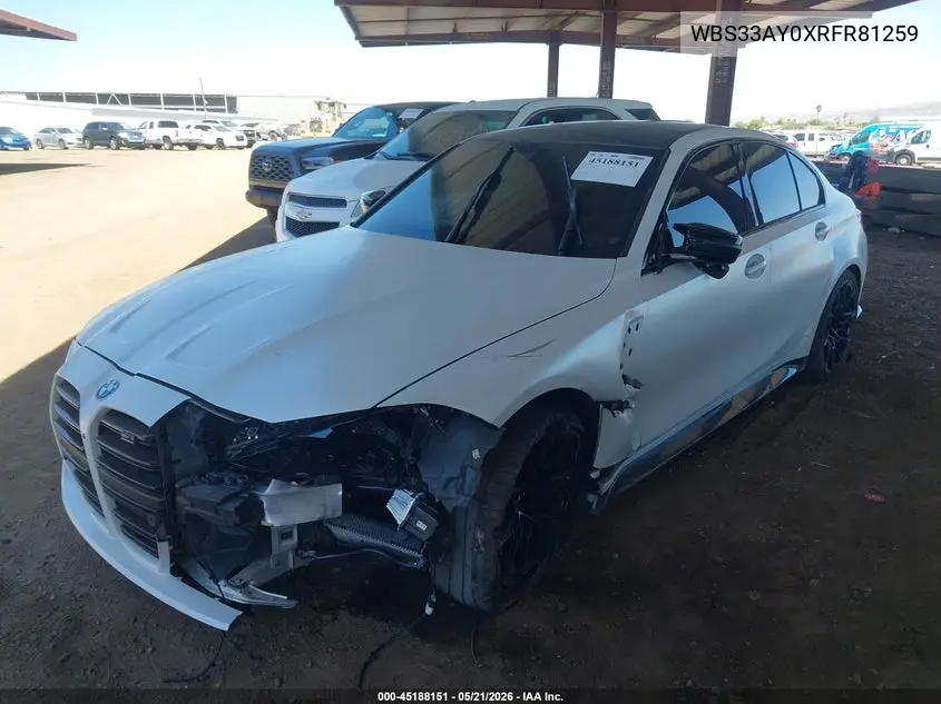 2024 BMW M3 Competition VIN: WBS33AY0XRFR81259 Lot: 45188151