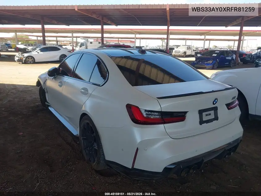 2024 BMW M3 Competition VIN: WBS33AY0XRFR81259 Lot: 45188151