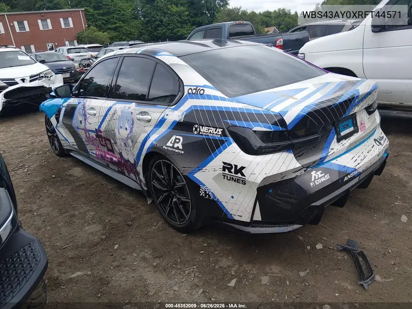2024 BMW M3 Competition xDrive VIN: WBS43AY0XRFT44571 Lot: 45352009