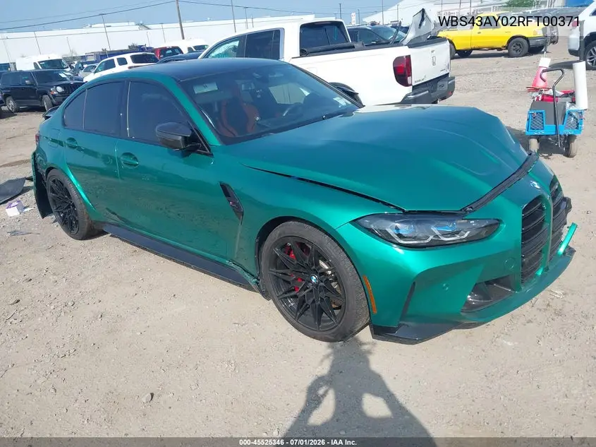 2024 BMW M3 Competition xDrive VIN: WBS43AY02RFT00371 Lot: 45525346