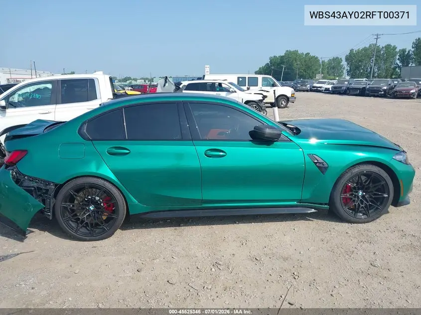 2024 BMW M3 Competition xDrive VIN: WBS43AY02RFT00371 Lot: 45525346