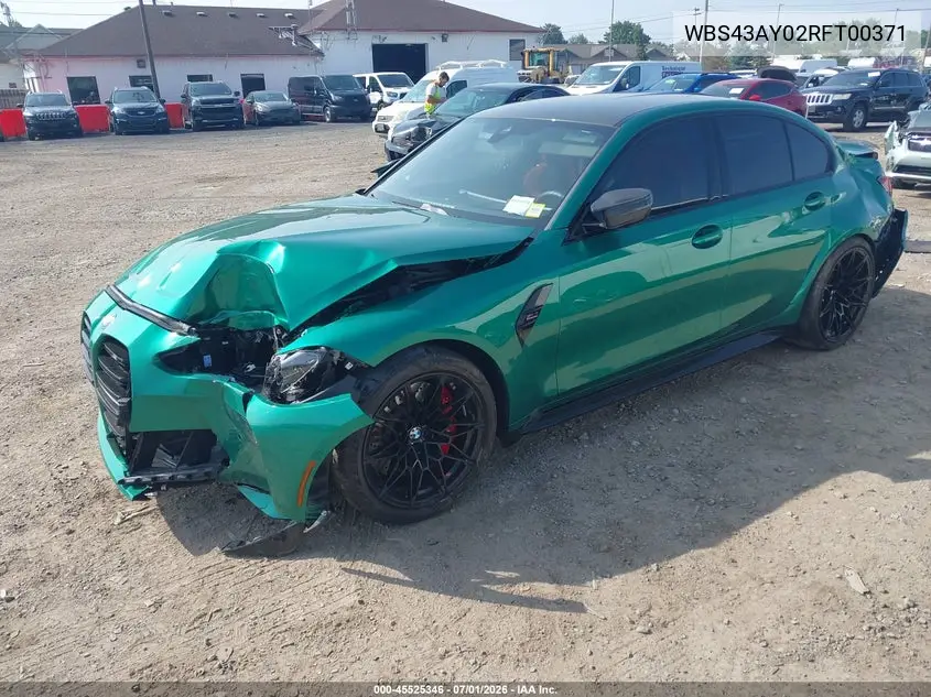 2024 BMW M3 Competition xDrive VIN: WBS43AY02RFT00371 Lot: 45525346