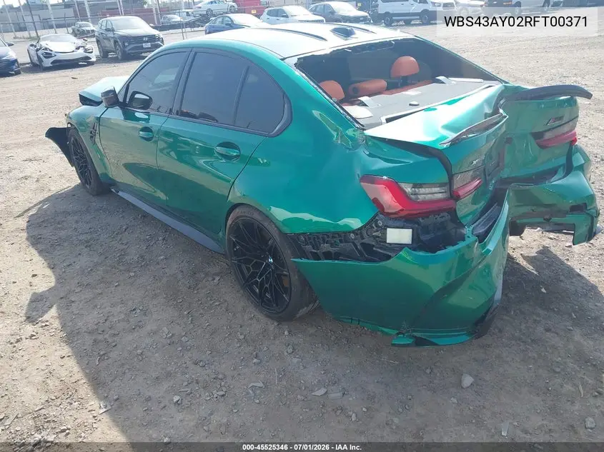 2024 BMW M3 Competition xDrive VIN: WBS43AY02RFT00371 Lot: 45525346