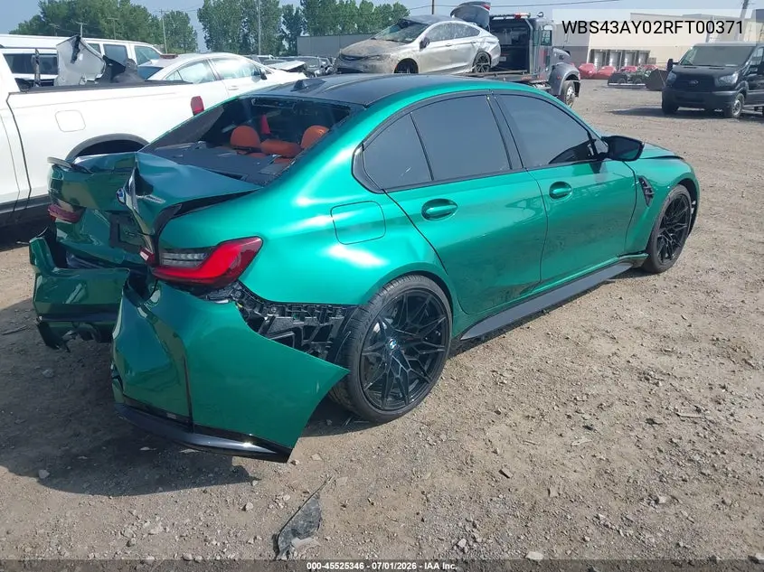 2024 BMW M3 Competition xDrive VIN: WBS43AY02RFT00371 Lot: 45525346