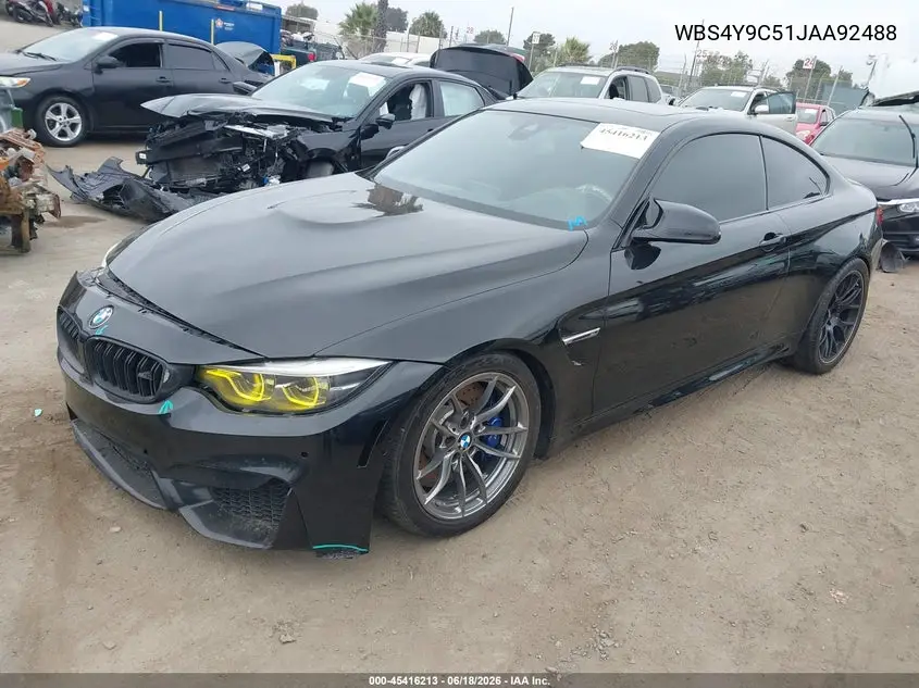 2018 BMW M4 VIN: WBS4Y9C51JAA92488 Lot: 45416213