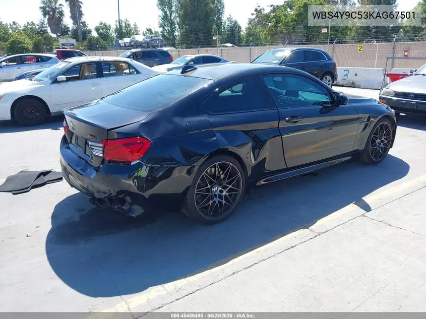2019 BMW M4 VIN: WBS4Y9C53KAG67501 Lot: 45486495
