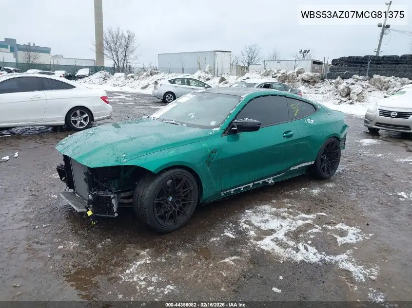 2021 BMW M4 VIN: WBS53AZ07MCG81375 Lot: 44358082