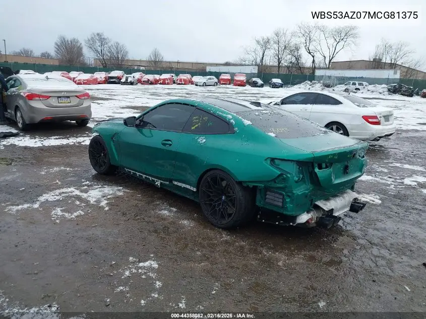 2021 BMW M4 VIN: WBS53AZ07MCG81375 Lot: 44358082