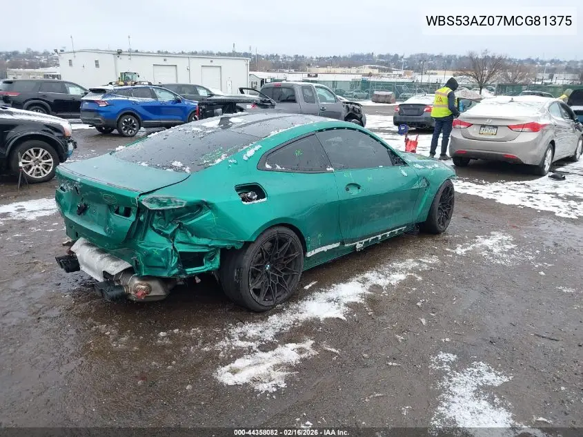 2021 BMW M4 VIN: WBS53AZ07MCG81375 Lot: 44358082
