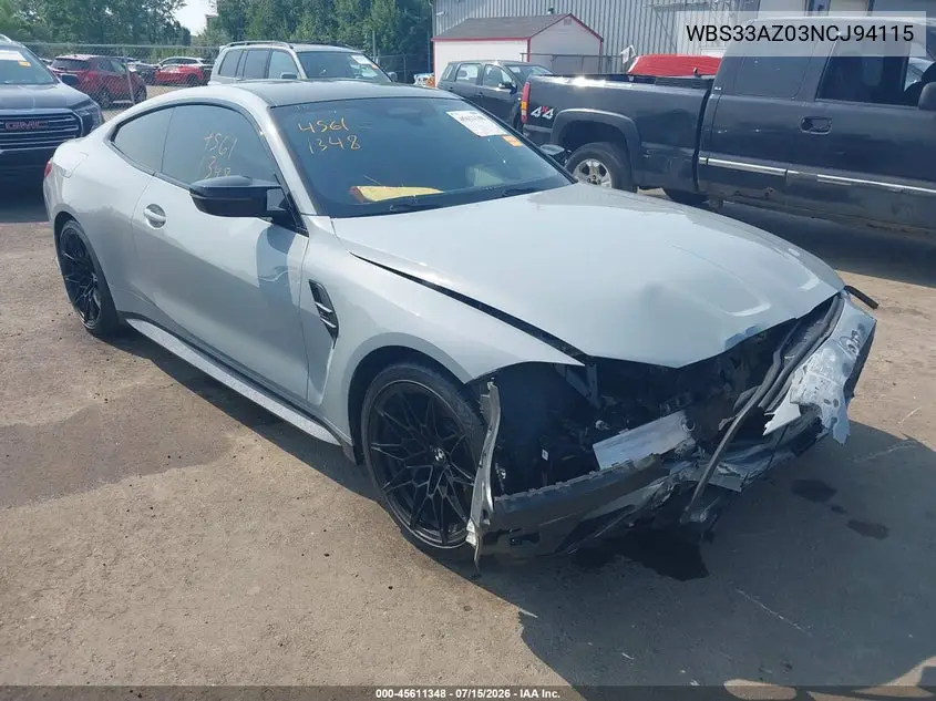 2022 BMW M4 Competition VIN: WBS33AZ03NCJ94115 Lot: 45611348