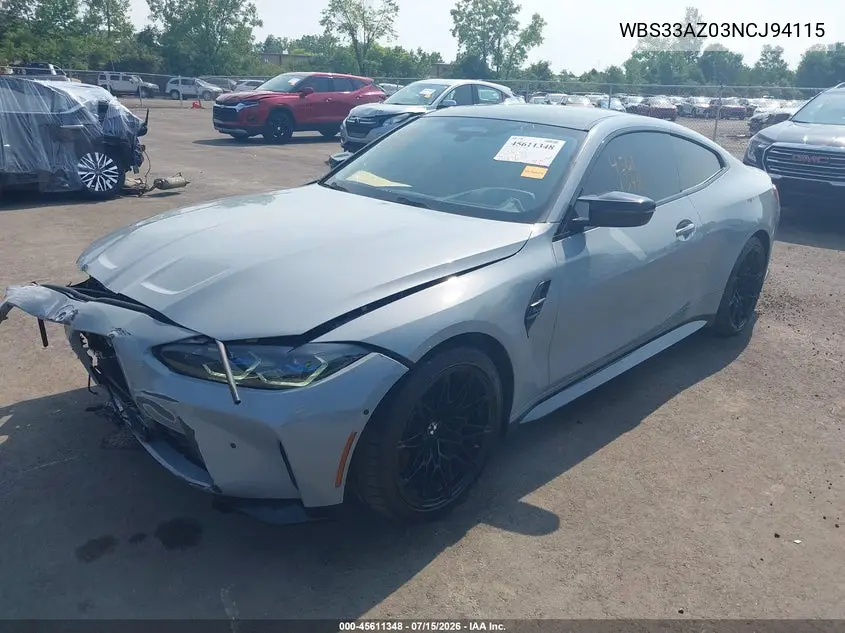 2022 BMW M4 Competition VIN: WBS33AZ03NCJ94115 Lot: 45611348