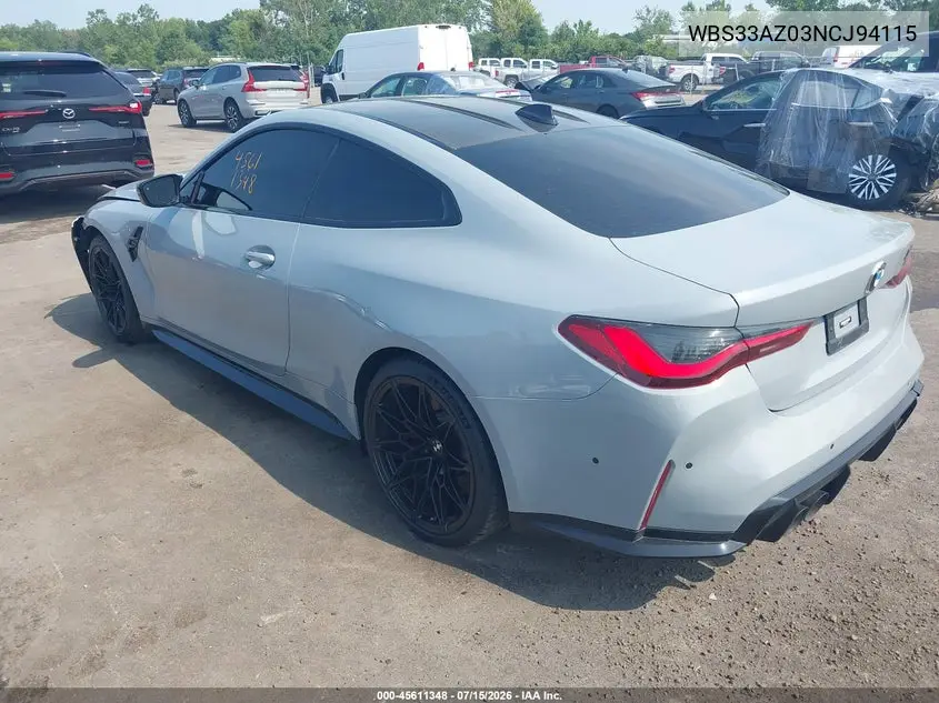 2022 BMW M4 Competition VIN: WBS33AZ03NCJ94115 Lot: 45611348