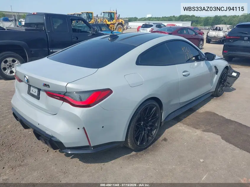 2022 BMW M4 Competition VIN: WBS33AZ03NCJ94115 Lot: 45611348