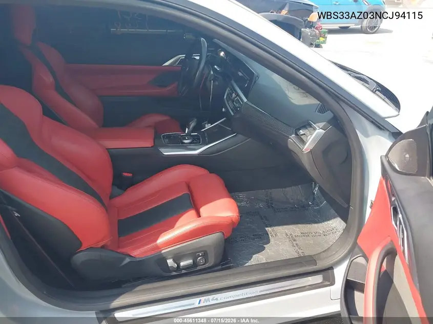 2022 BMW M4 Competition VIN: WBS33AZ03NCJ94115 Lot: 45611348