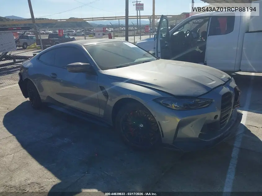 2024 BMW M4 Competition xDrive VIN: WBS43AZ01RCP88194 Lot: 44639633