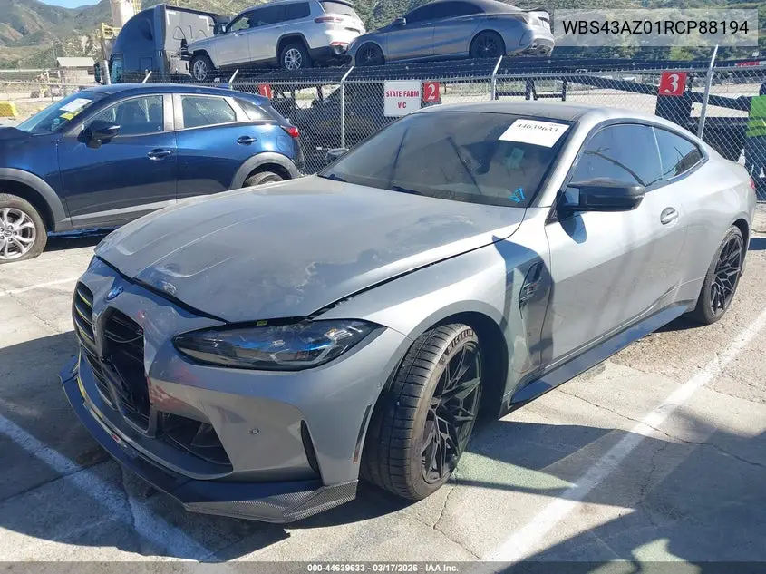 2024 BMW M4 Competition xDrive VIN: WBS43AZ01RCP88194 Lot: 44639633