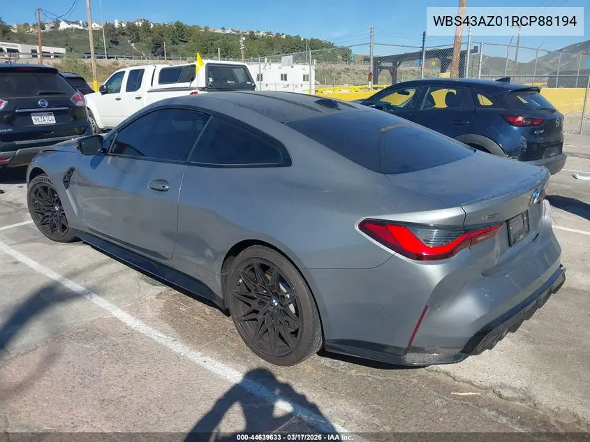 2024 BMW M4 Competition xDrive VIN: WBS43AZ01RCP88194 Lot: 44639633