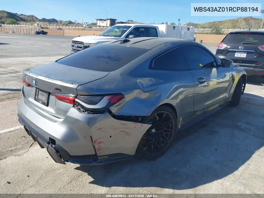2024 BMW M4 Competition xDrive VIN: WBS43AZ01RCP88194 Lot: 44639633