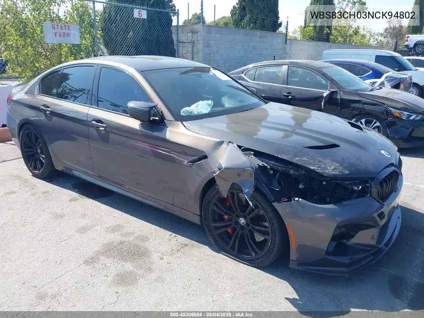 2022 BMW M5 VIN: WBS83CH03NCK94802 Lot: 45306884