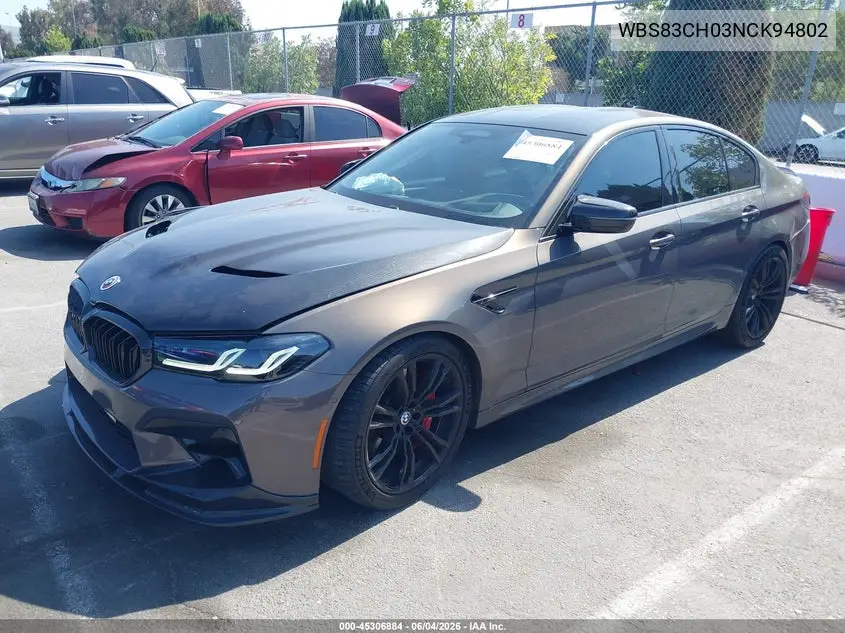 2022 BMW M5 VIN: WBS83CH03NCK94802 Lot: 45306884