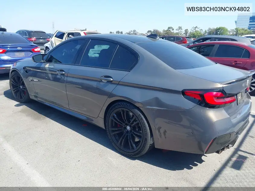 2022 BMW M5 VIN: WBS83CH03NCK94802 Lot: 45306884