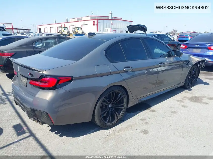2022 BMW M5 VIN: WBS83CH03NCK94802 Lot: 45306884