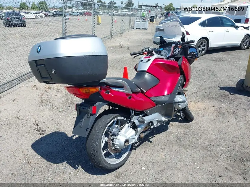 2005 BMW R1200 St/Rt VIN: WB10388045ZM16689 Lot: 45000167