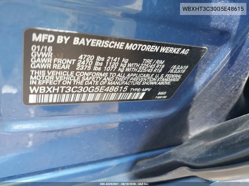 2016 BMW X1 xDrive28I VIN: WBXHT3C30G5E48615 Lot: 45292561