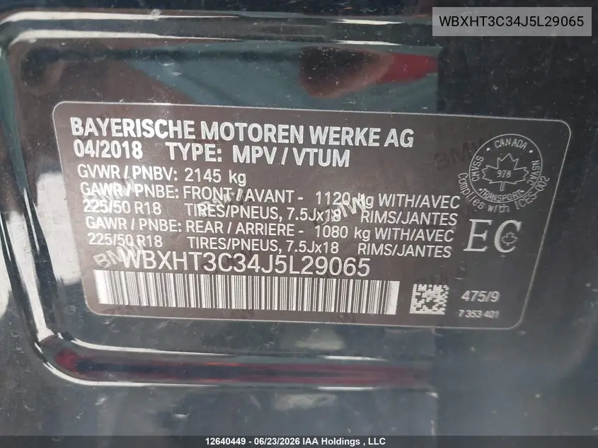 2018 BMW X1 xDrive28I VIN: WBXHT3C34J5L29065 Lot: 12640449