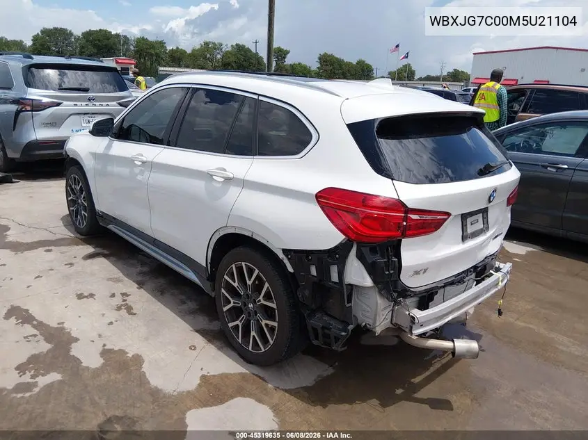 2021 BMW X1 Sdrive28I VIN: WBXJG7C00M5U21104 Lot: 45319635