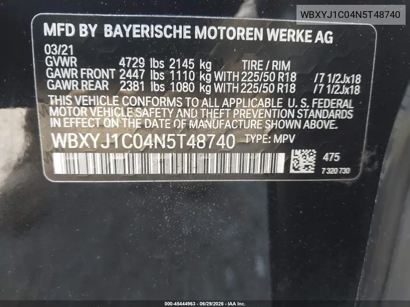 2022 BMW X2 xDrive28I VIN: WBXYJ1C04N5T48740 Lot: 45444963