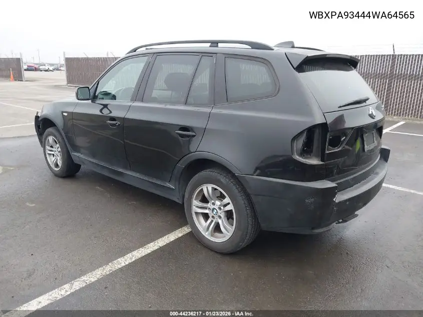 2004 BMW X3 3.0I VIN: WBXPA93444WA64565 Lot: 44236217