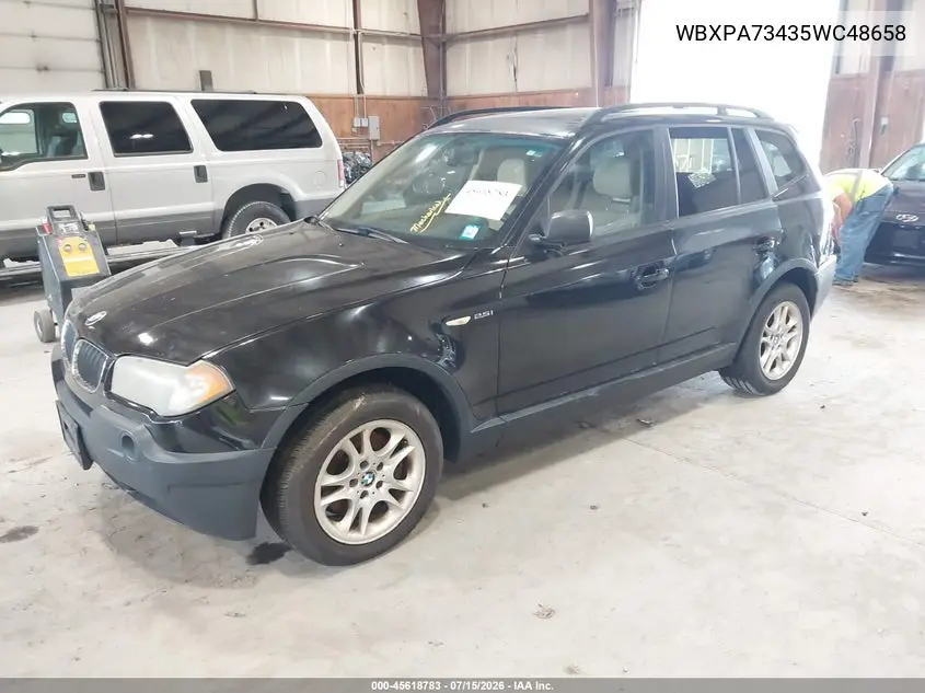 2005 BMW X3 2.5I VIN: WBXPA73435WC48658 Lot: 45618783