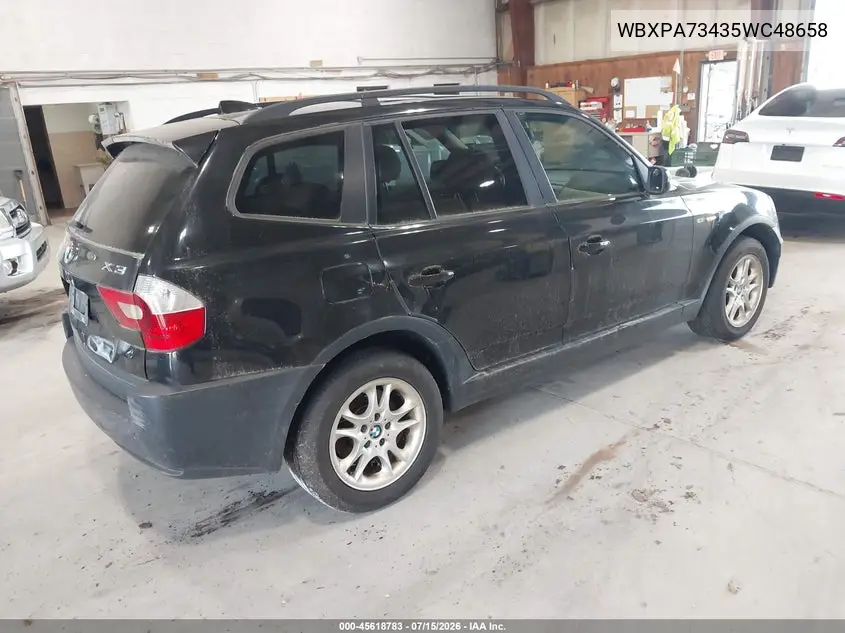 2005 BMW X3 2.5I VIN: WBXPA73435WC48658 Lot: 45618783