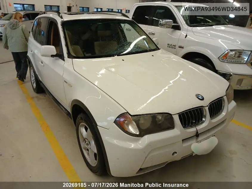 2006 BMW X3 3.0I VIN: WBXPA93496WD34845 Lot: 20269185