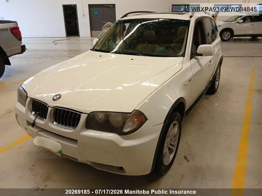 2006 BMW X3 3.0I VIN: WBXPA93496WD34845 Lot: 20269185