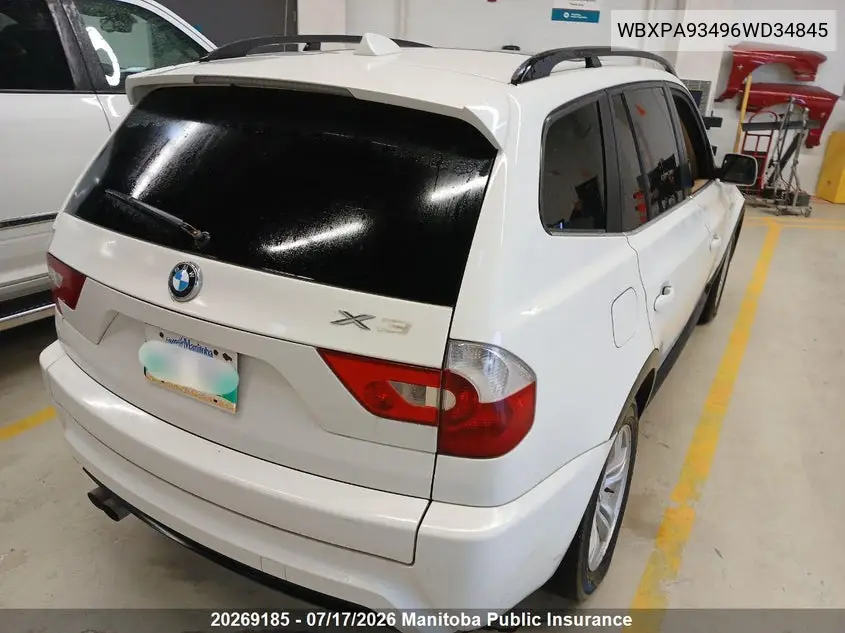 2006 BMW X3 3.0I VIN: WBXPA93496WD34845 Lot: 20269185