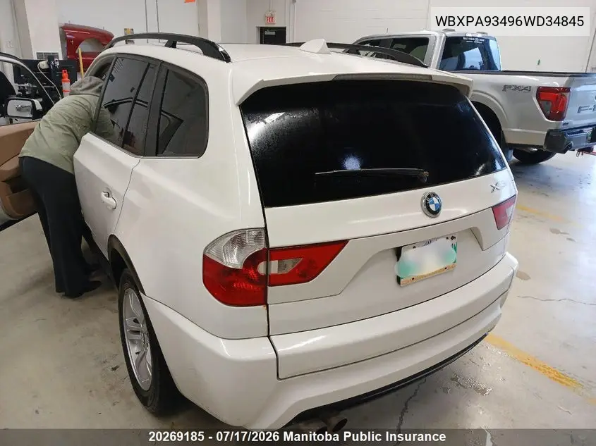 2006 BMW X3 3.0I VIN: WBXPA93496WD34845 Lot: 20269185