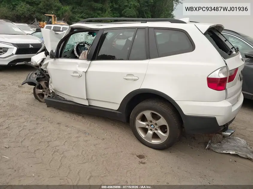 2007 BMW X3 3.0Si VIN: WBXPC93487WJ01936 Lot: 45625896