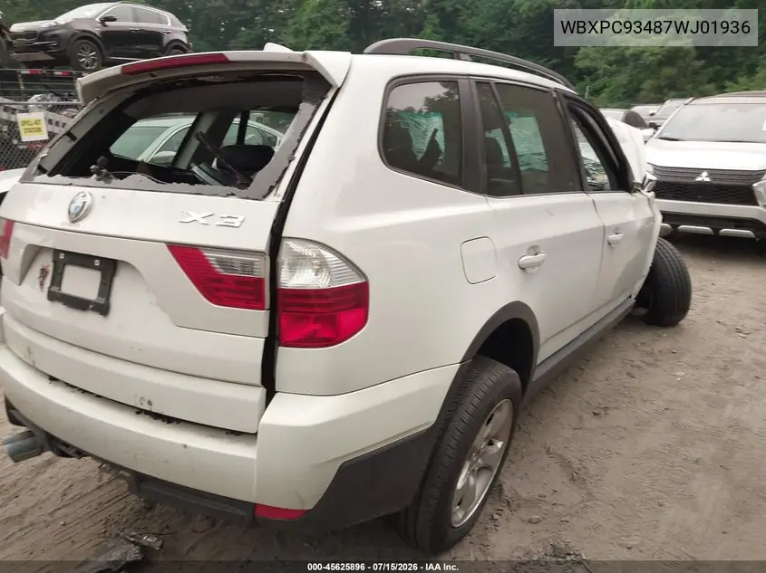 2007 BMW X3 3.0Si VIN: WBXPC93487WJ01936 Lot: 45625896