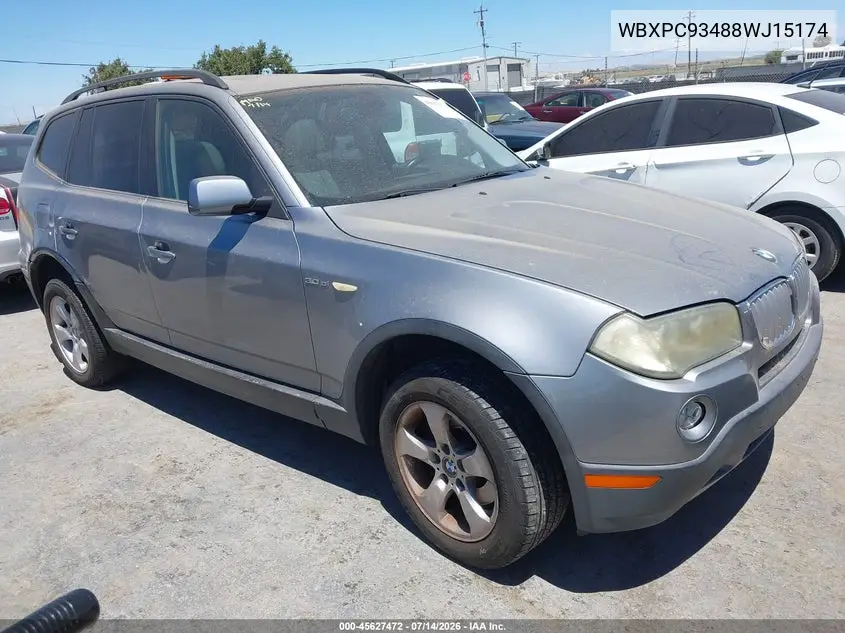 2008 BMW X3 3.0Si VIN: WBXPC93488WJ15174 Lot: 45627472
