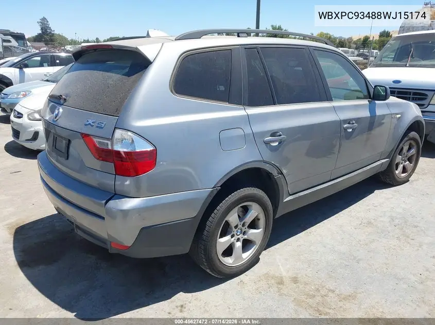 2008 BMW X3 3.0Si VIN: WBXPC93488WJ15174 Lot: 45627472