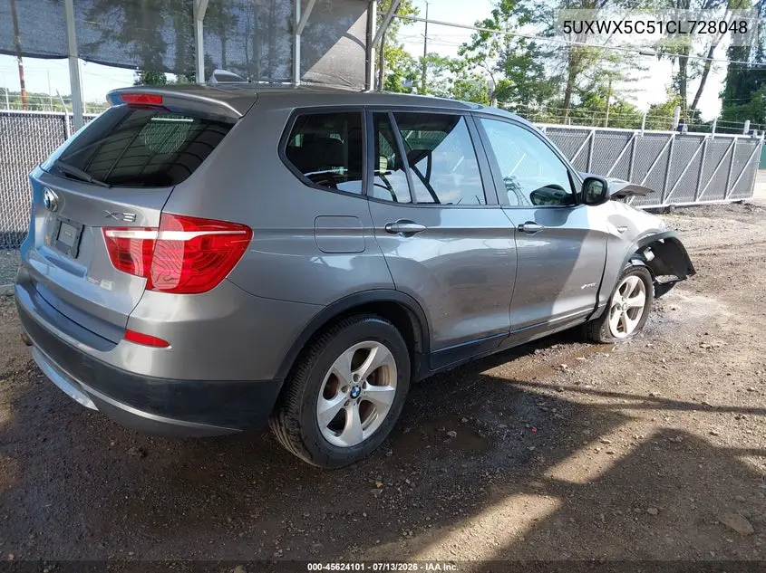 2012 BMW X3 xDrive28I VIN: 5UXWX5C51CL728048 Lot: 45624101
