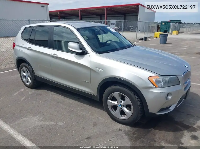 2012 BMW X3 xDrive28I VIN: 5UXWX5C5XCL722197 Lot: 45667105