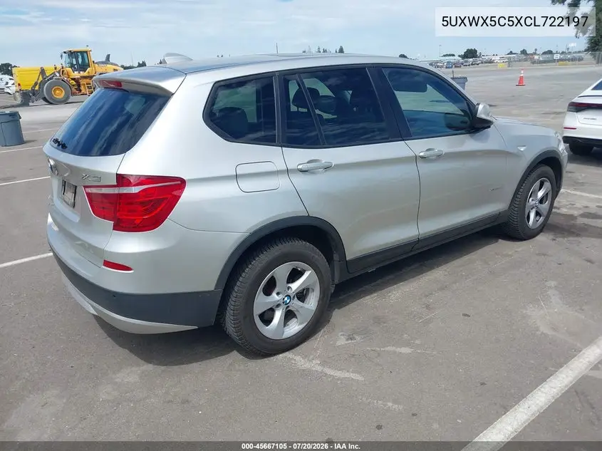 2012 BMW X3 xDrive28I VIN: 5UXWX5C5XCL722197 Lot: 45667105