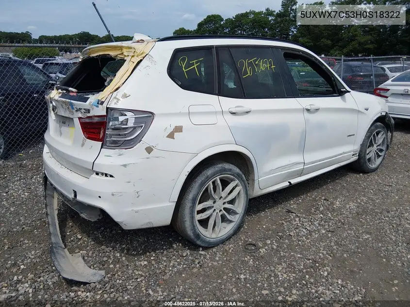 2017 BMW X3 xDrive35I VIN: 5UXWX7C53H0S18322 Lot: 45622025