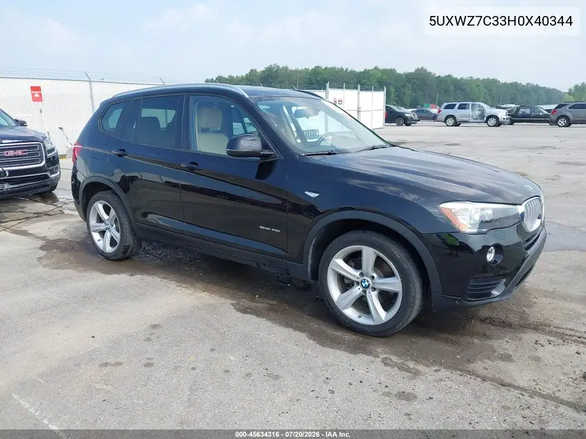 2017 BMW X3 Sdrive28I VIN: 5UXWZ7C33H0X40344 Lot: 45634316